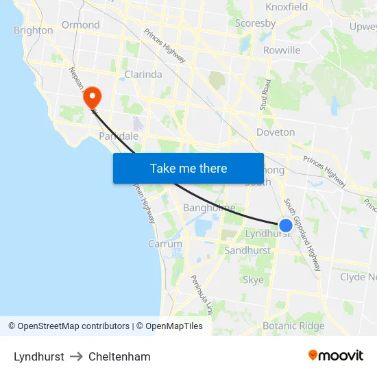 Lyndhurst to Cheltenham map
