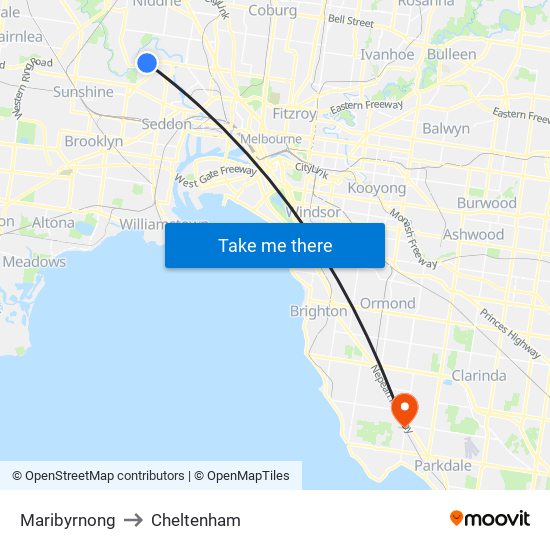 Maribyrnong to Cheltenham map