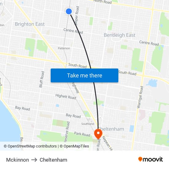 Mckinnon to Cheltenham map