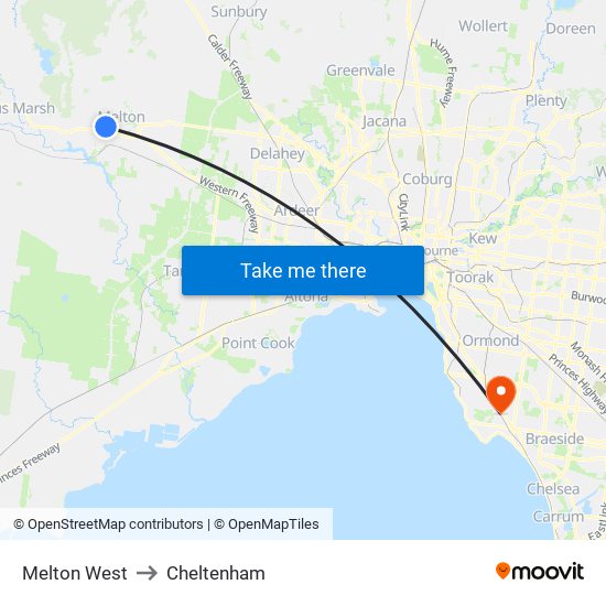 Melton West to Cheltenham map