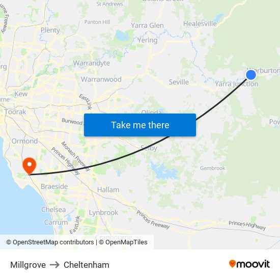 Millgrove to Cheltenham map