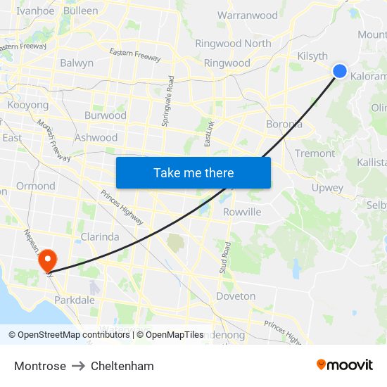 Montrose to Cheltenham map