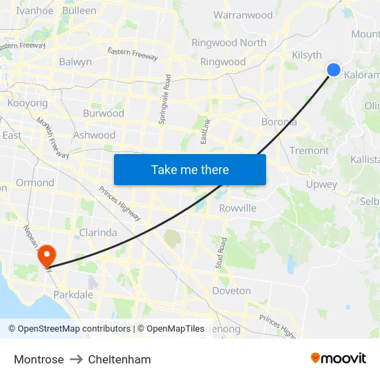 Montrose to Cheltenham map