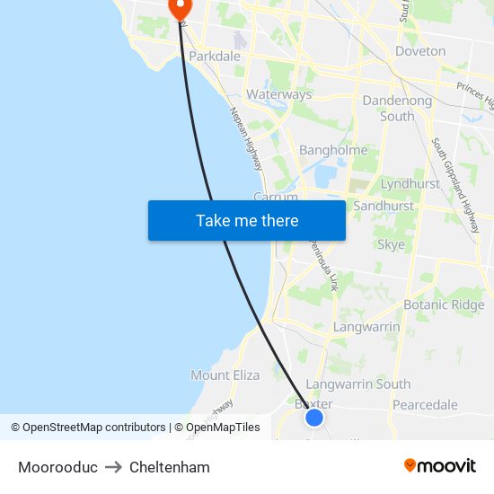 Moorooduc to Cheltenham map