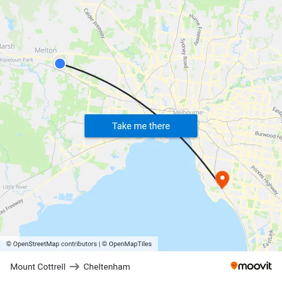 Mount Cottrell to Cheltenham map