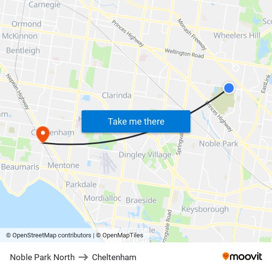 Noble Park North to Cheltenham map