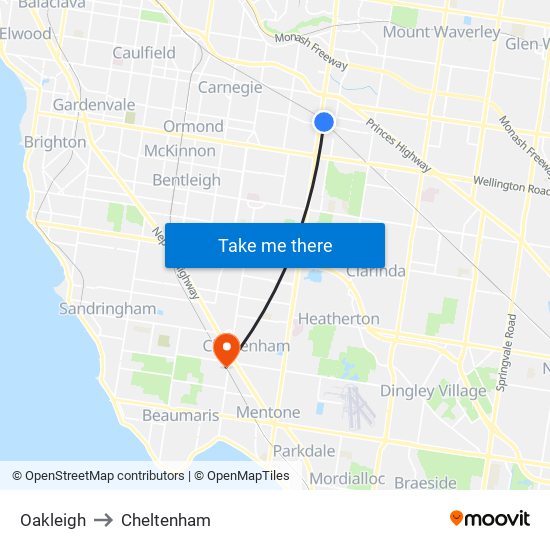 Oakleigh to Cheltenham map