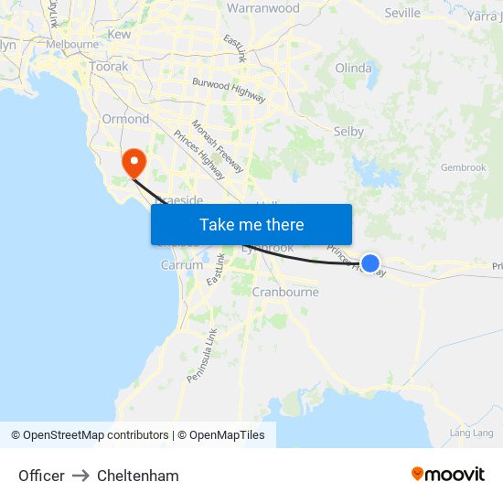 Officer to Cheltenham map