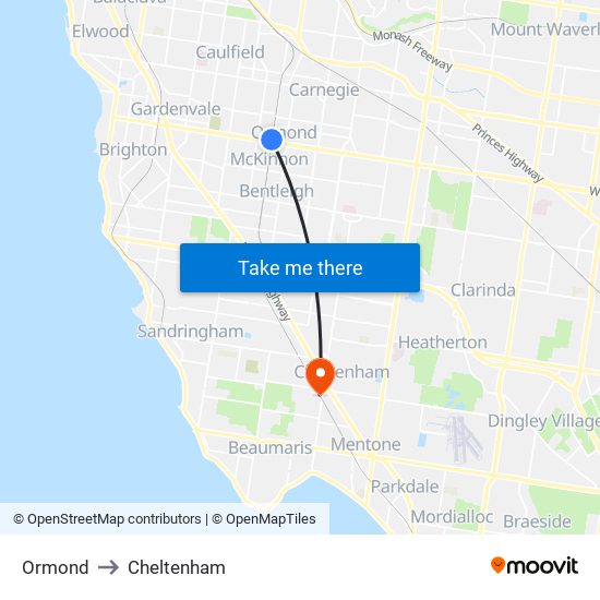 Ormond to Cheltenham map