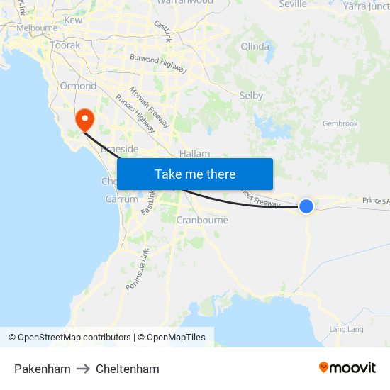 Pakenham to Cheltenham map