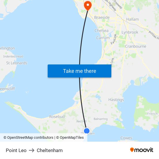 Point Leo to Cheltenham map