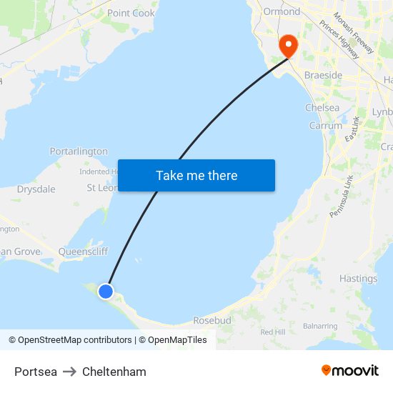 Portsea to Cheltenham map