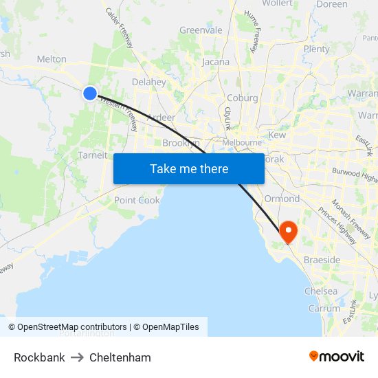 Rockbank to Cheltenham map