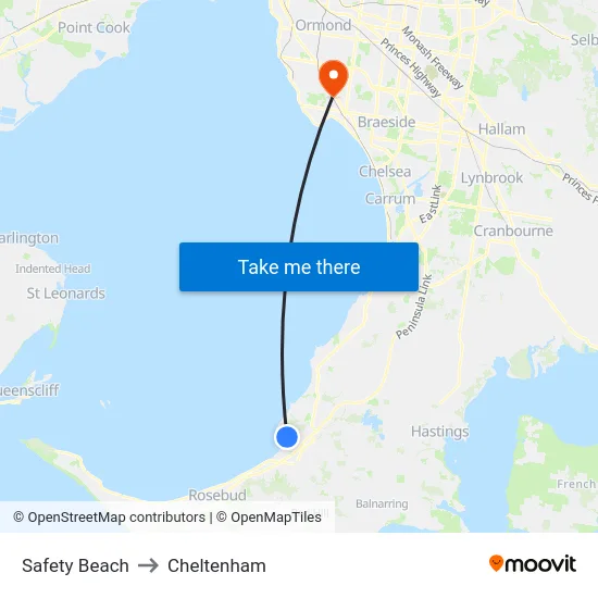 Safety Beach to Cheltenham map