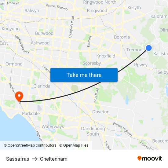 Sassafras to Cheltenham map