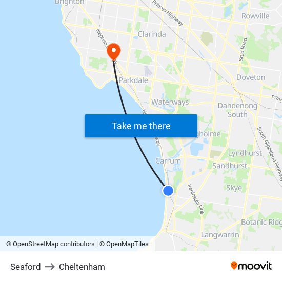 Seaford to Cheltenham map