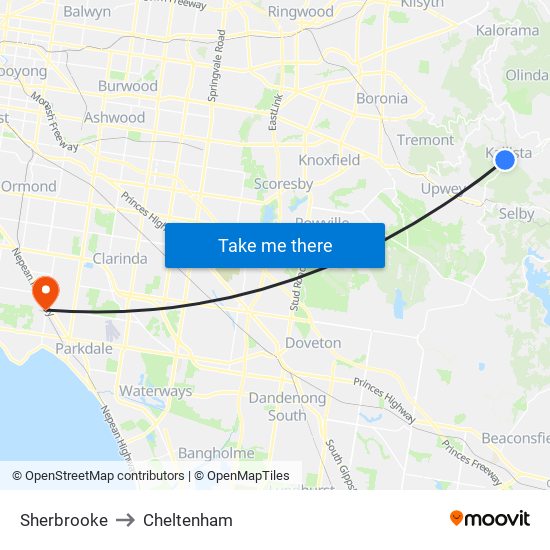 Sherbrooke to Cheltenham map