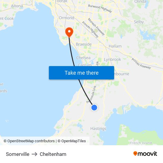 Somerville to Cheltenham map