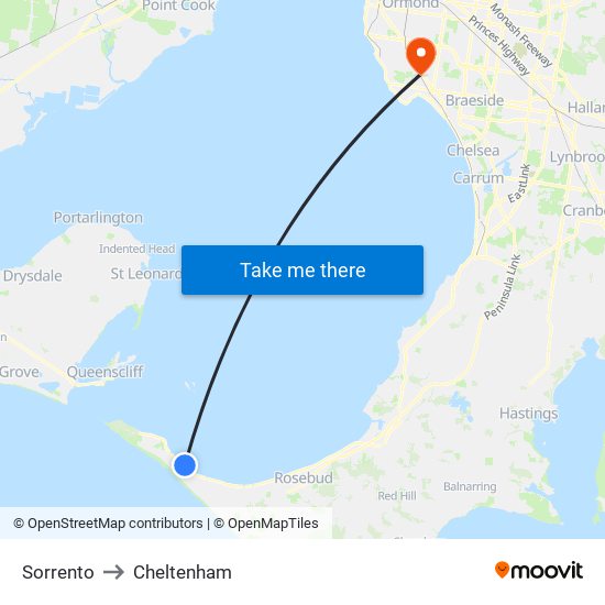 Sorrento to Cheltenham map