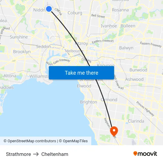 Strathmore to Cheltenham map