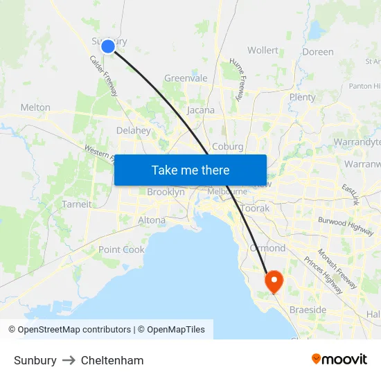Sunbury to Cheltenham map