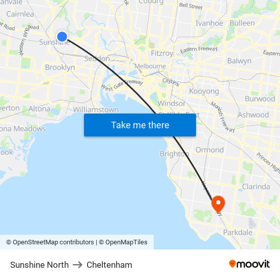 Sunshine North to Cheltenham map