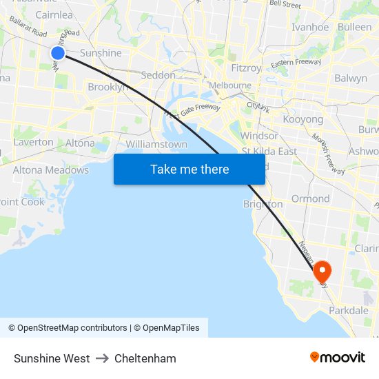 Sunshine West to Cheltenham map