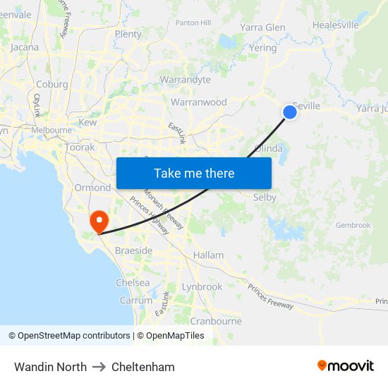 Wandin North to Cheltenham map