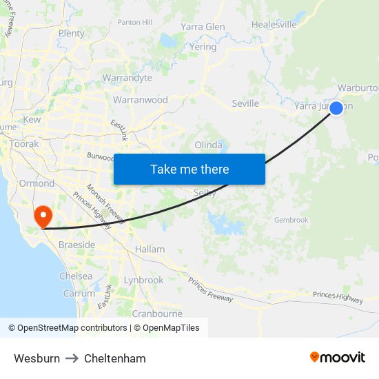 Wesburn to Cheltenham map