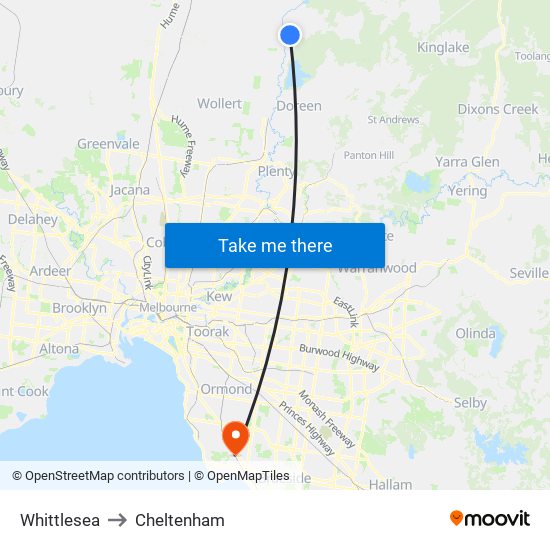 Whittlesea to Cheltenham map