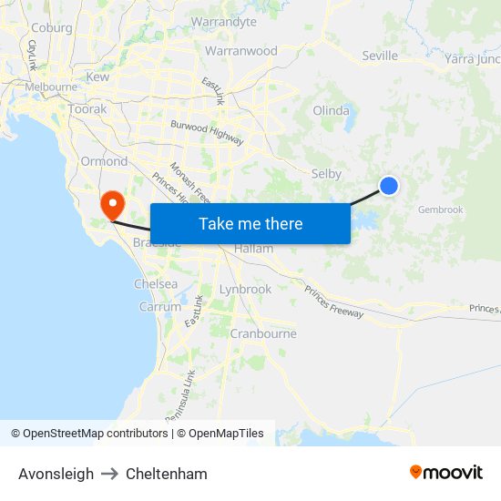 Avonsleigh to Cheltenham map