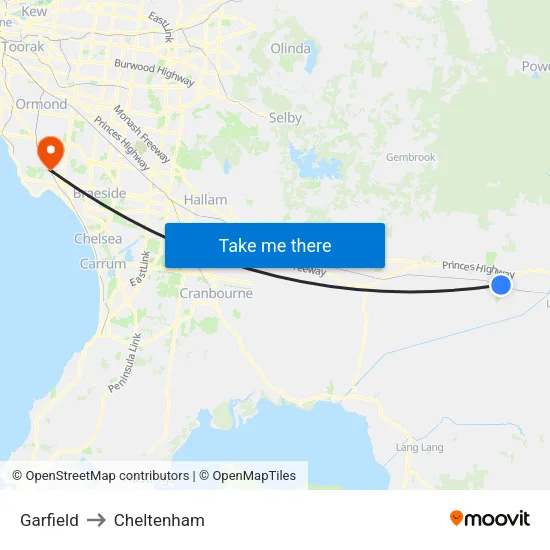 Garfield to Cheltenham map