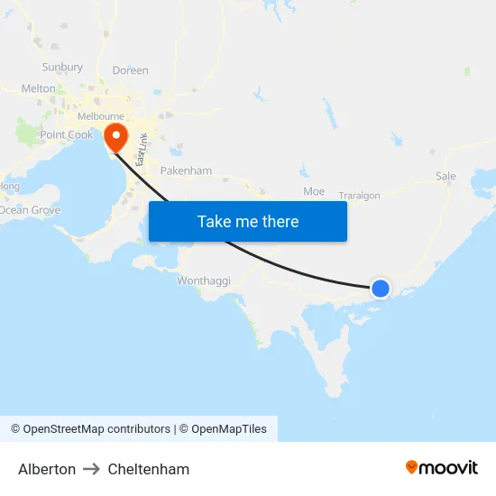 Alberton to Cheltenham map