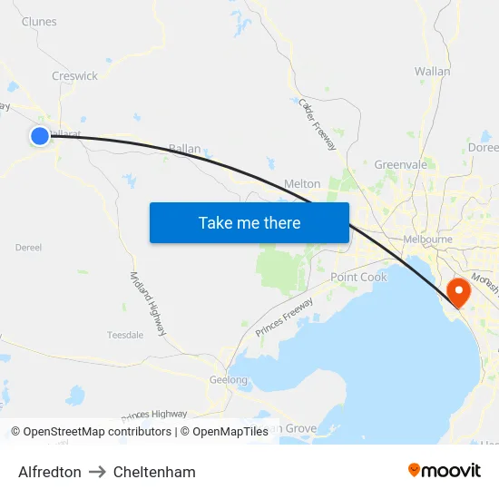 Alfredton to Cheltenham map