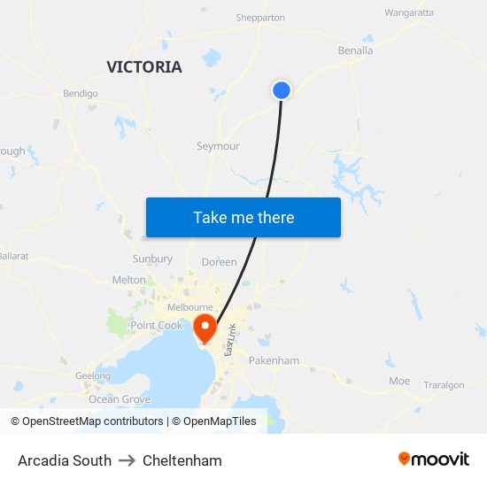 Arcadia South to Cheltenham map