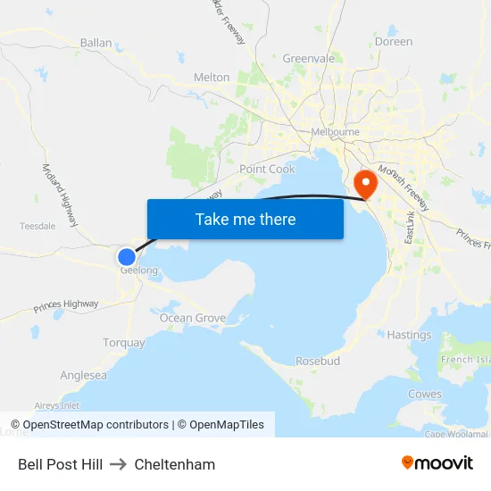 Bell Post Hill to Cheltenham map