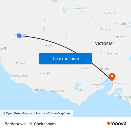 Bordertown to Cheltenham map