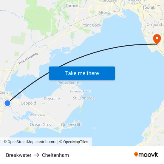 Breakwater to Cheltenham map