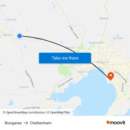 Bungaree to Cheltenham map
