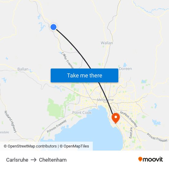 Carlsruhe to Cheltenham map