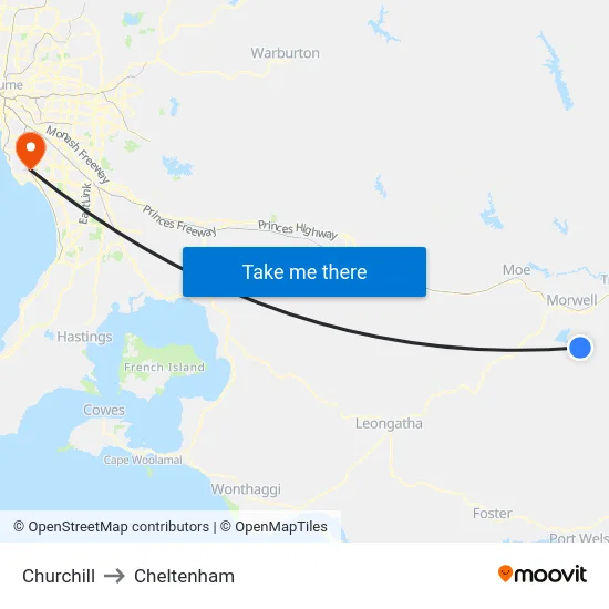 Churchill to Cheltenham map