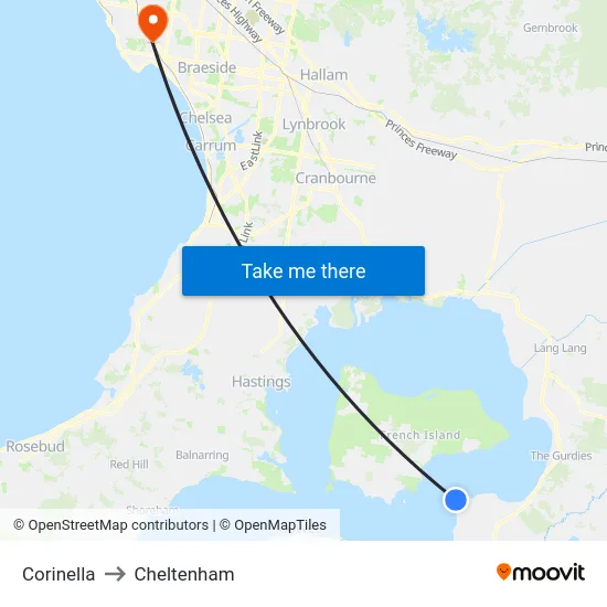 Corinella to Cheltenham map