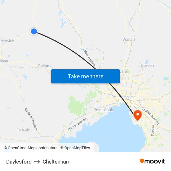 Daylesford to Cheltenham map