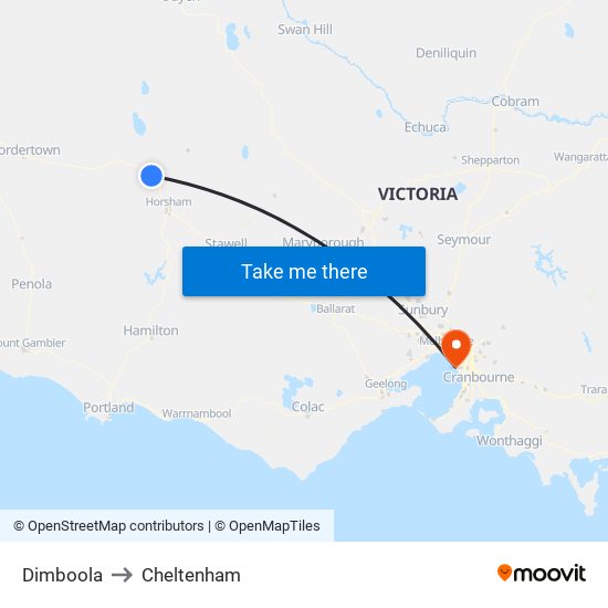 Dimboola to Cheltenham map