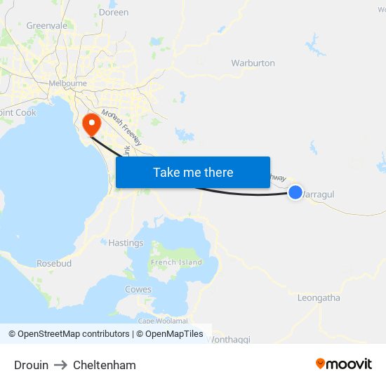 Drouin to Cheltenham map