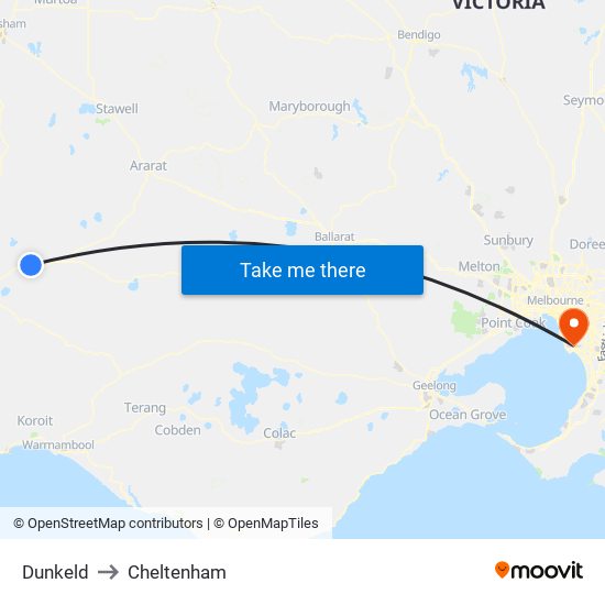 Dunkeld to Cheltenham map