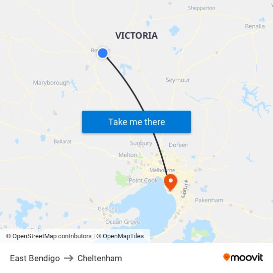 East Bendigo to Cheltenham map