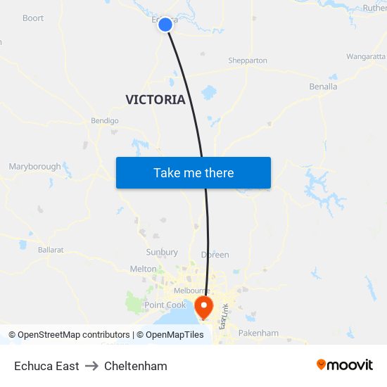 Echuca East to Cheltenham map
