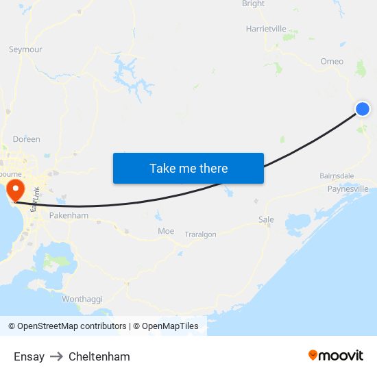 Ensay to Cheltenham map