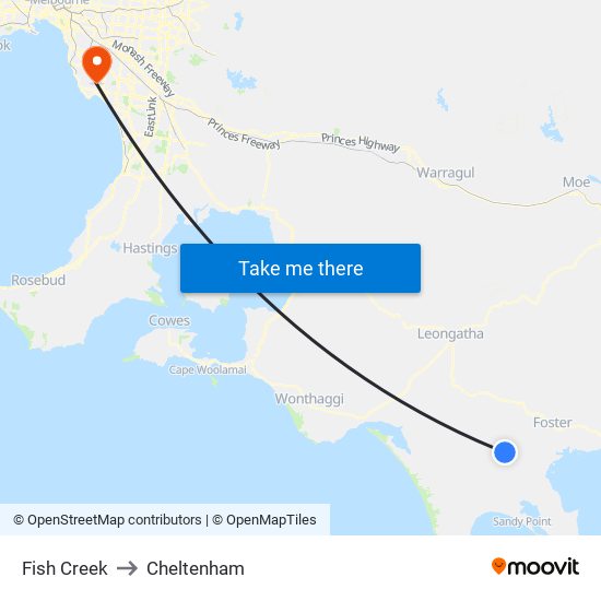 Fish Creek to Cheltenham map